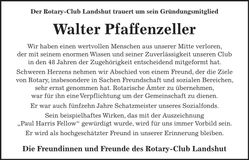 Traueranzeige Walter Pfaffenzeller