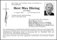 Traueranzeige Max Häring