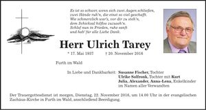 Traueranzeige Ulrich Tarey