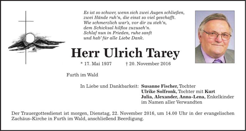 Traueranzeige Ulrich Tarey