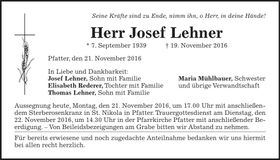 Traueranzeige Josef Lehner