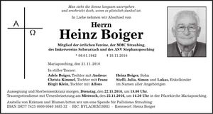Traueranzeige Heinz Boiger