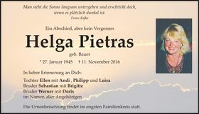 Traueranzeige Helga Pietras