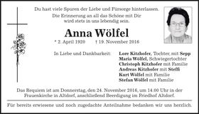 Traueranzeige Anna Wölfel