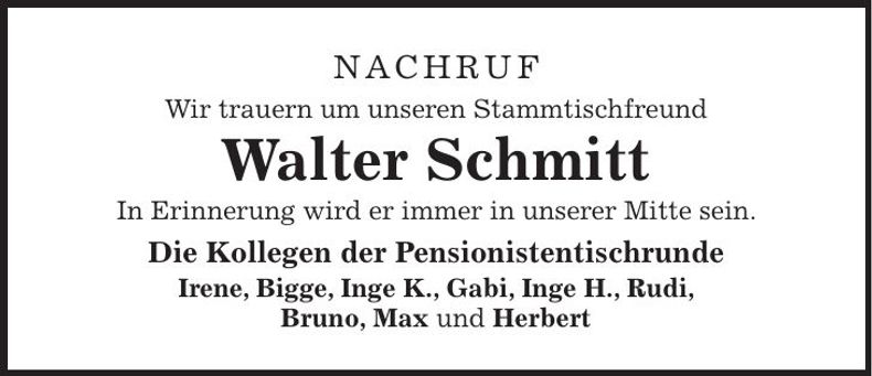 Traueranzeige Walter Schmitt