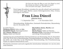 Traueranzeige Lina Dünstl