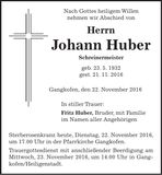Traueranzeige Johann Huber