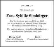 Traueranzeige Sybille Simbürger