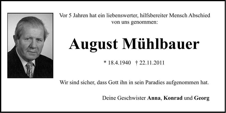 Traueranzeige August Mühlbauer