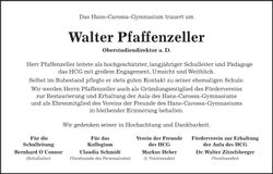 Traueranzeige Walter Pfaffenzeller