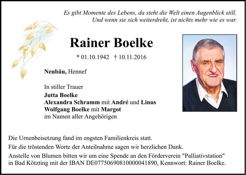 Traueranzeige Rainer Boelke