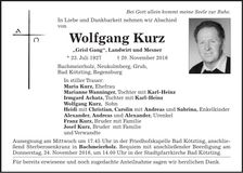 Traueranzeige Wolfgang Kurz
