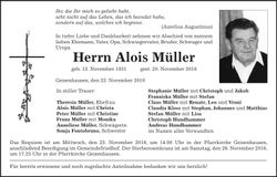 Traueranzeige Alois Müller