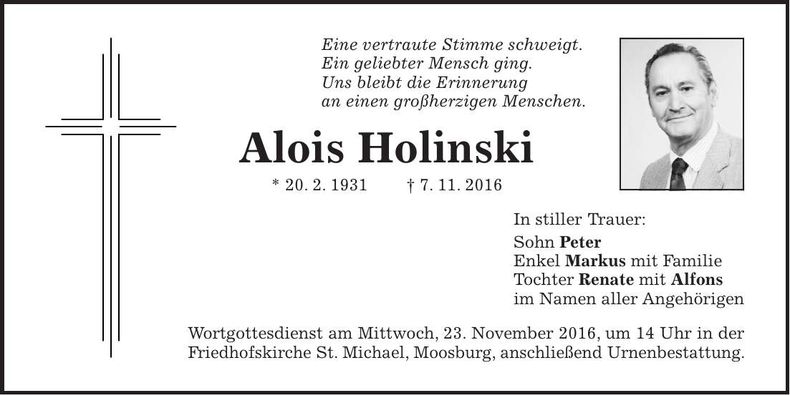 Traueranzeige Alois Holinski