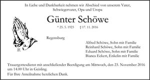 Traueranzeige Günter Schöwe