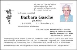 Traueranzeige Barbara Gasche