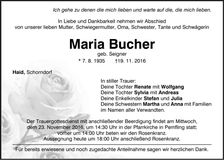 Traueranzeige Maria Bucher