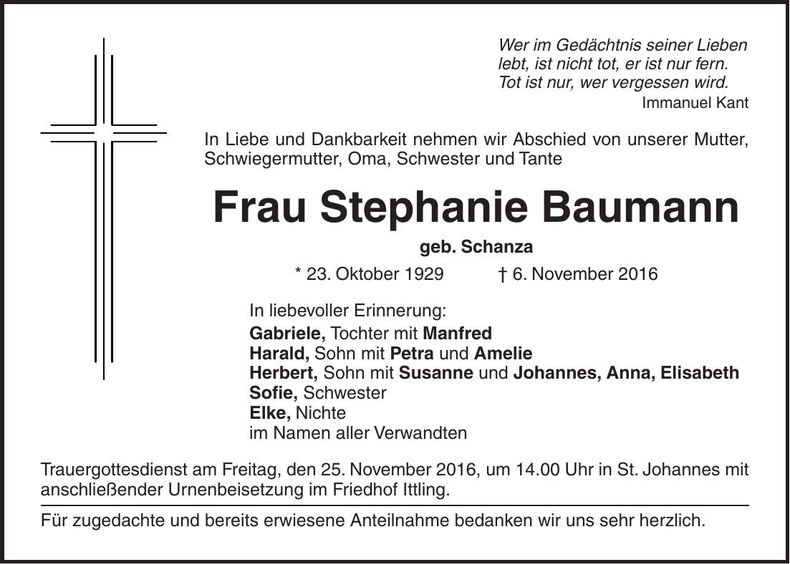 Traueranzeige Stephanie Baumann