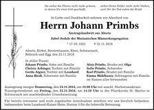 Traueranzeige Johann Primbs