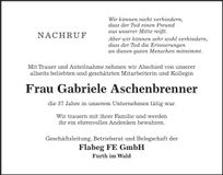 Traueranzeige Gabriele Aschenbrenner