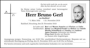 Traueranzeige Bruno Gerl