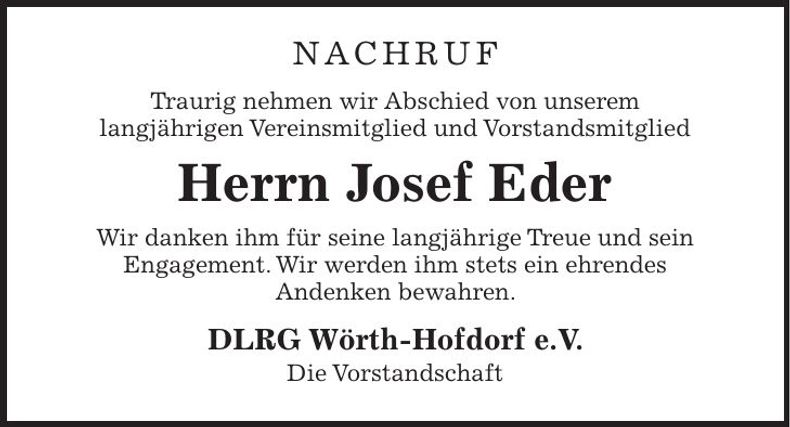 Traueranzeige Josef Eder