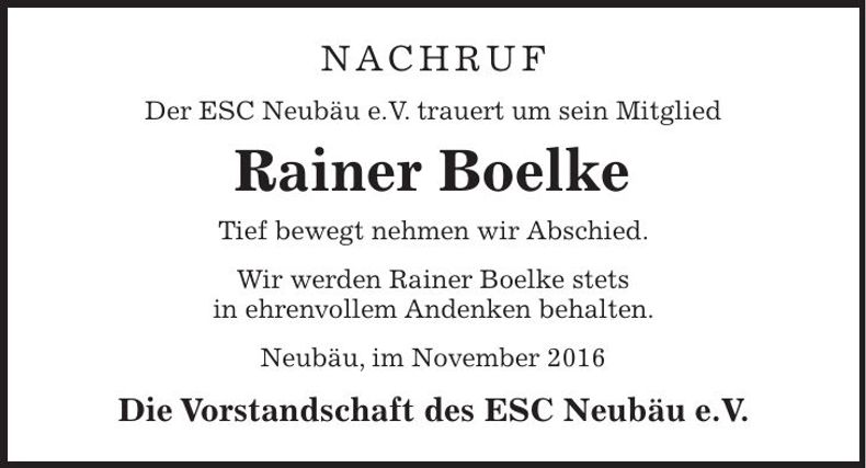 Traueranzeige Rainer Boelke