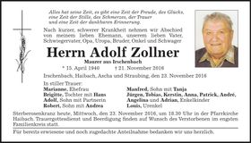 Traueranzeige Adolf Zollner