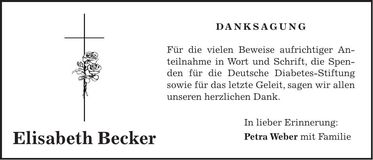 Traueranzeige Elisabeth Becker