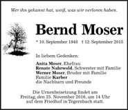 Traueranzeige Bernd Moser
