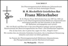 Traueranzeige Franz Mitterhuber