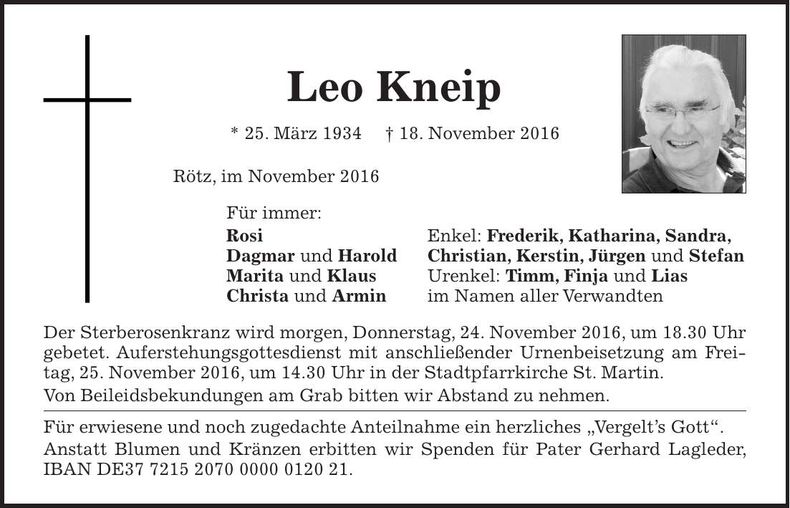 Traueranzeige Leo Kneip