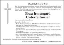 Traueranzeige Irmengard Unterreitmeier