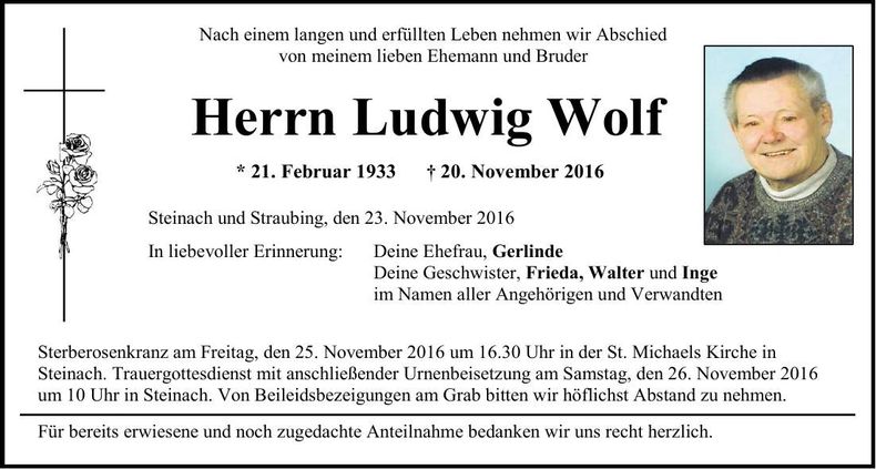 Traueranzeige Ludwig Wolf