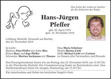 Traueranzeige Hans-Jürgen Pfeffer