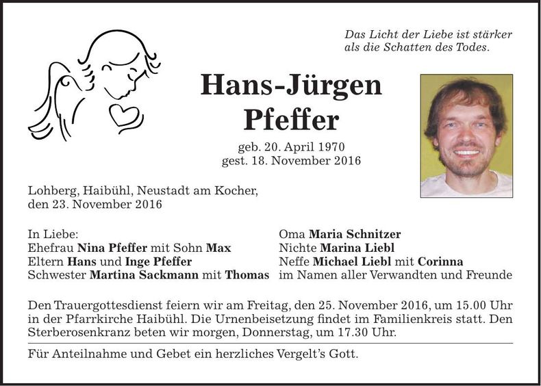 Traueranzeige Hans-Jürgen Pfeffer