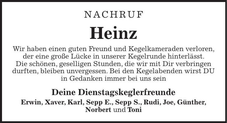 Traueranzeige Heinz Boiger