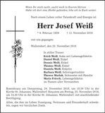 Traueranzeige Josef Weiß