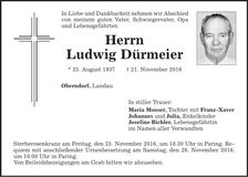 Traueranzeige Ludwig Dürmeier