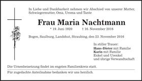 Traueranzeige Maria Nachtmann