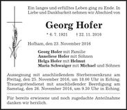 Traueranzeige Georg Hofer