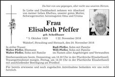 Traueranzeige Elisabeth Pfeffer
