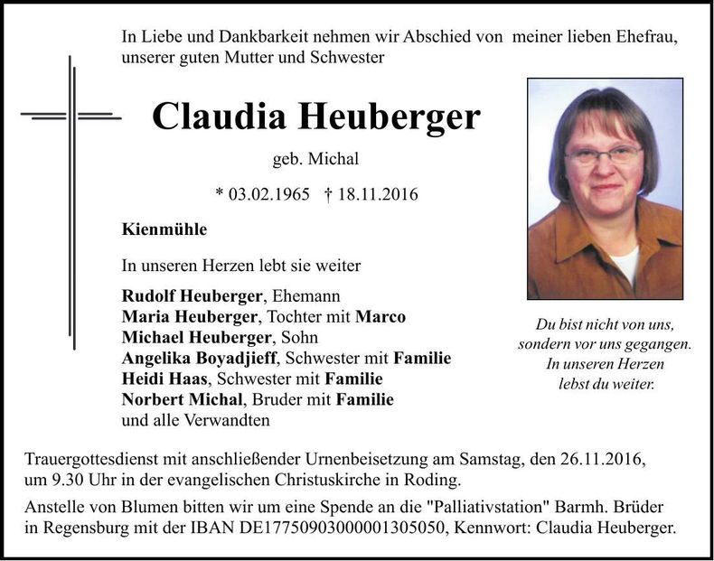 Traueranzeige Claudia Heuberger