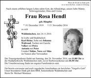 Traueranzeige Rosa Hendl