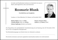Traueranzeige Rosmarie Blank