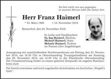 Traueranzeige Franz Haimerl