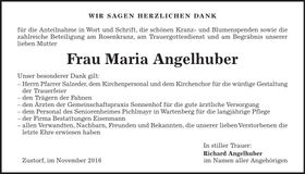 Traueranzeige Maria Angelhuber
