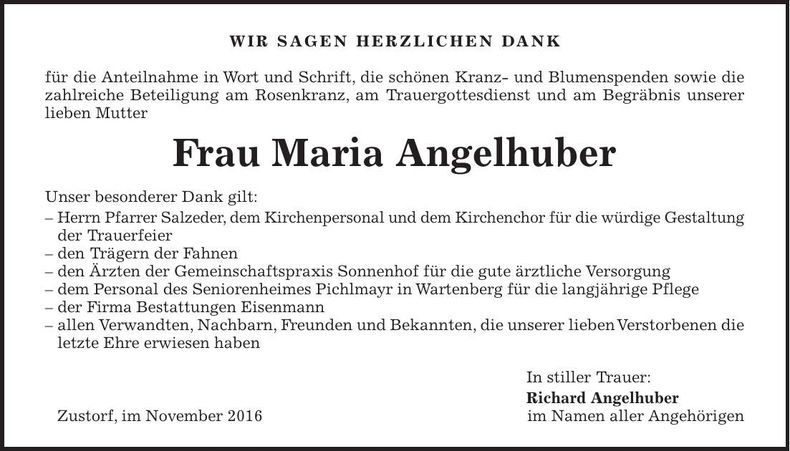 Traueranzeige Maria Angelhuber