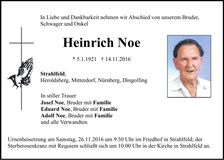 Traueranzeige Heinrich Noe