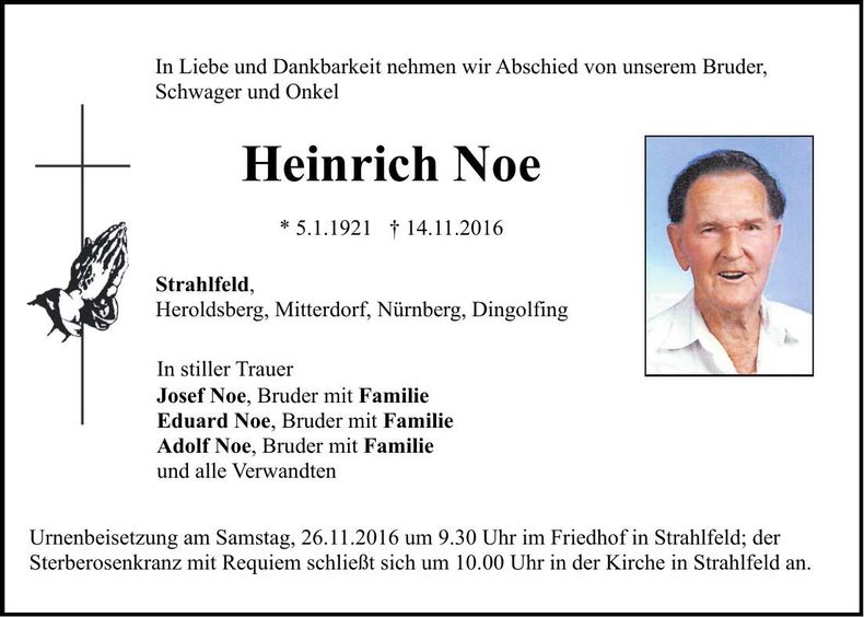 Traueranzeige Heinrich Noe